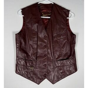 VTG Etienne Aigner Leather Vest Women's 10 Oxblood Red Sleeveless Hong Kong 70s
